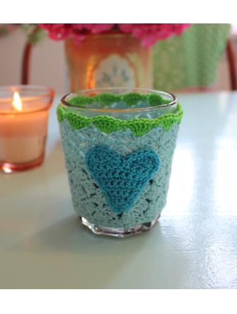 Kaffevarmer - Lyseblå m/turkis hjerte